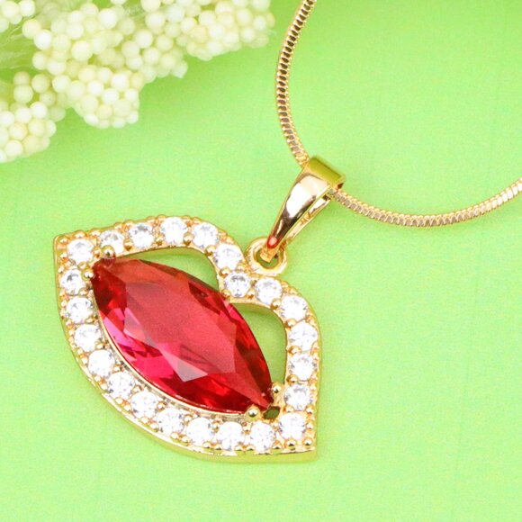 "Rose Gold Lips Pendant with Red Stone – Bold & Stylish, XPPT1206 - Picture 1 of 14